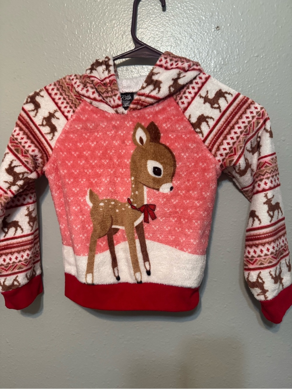 Girls' Cozy Reindeer Hooded Pullover - Pink & Red
